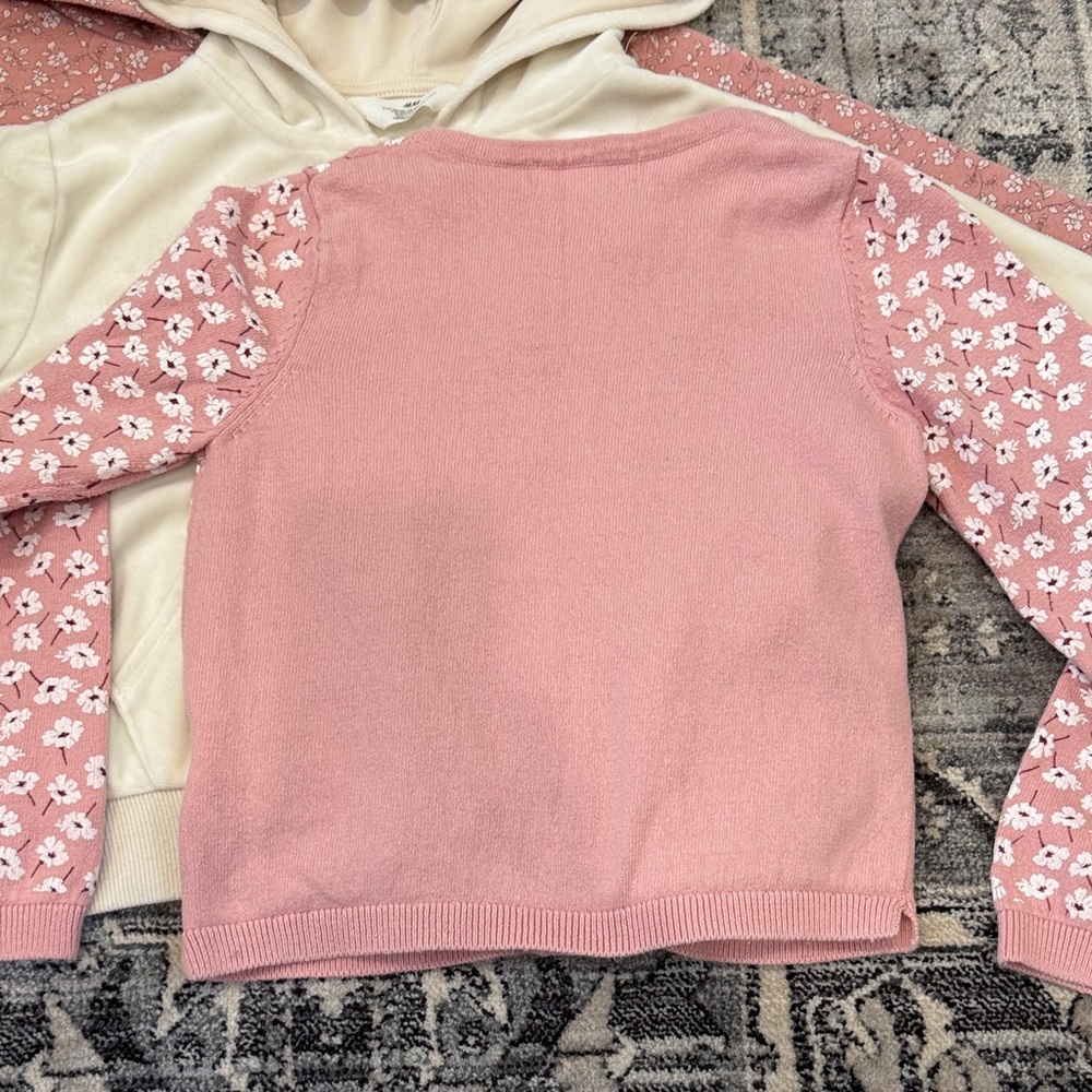 H&M and Old Navy Floral Pink and Cream Kids Cardigan and Hoodie Set - Picture 5 of 11